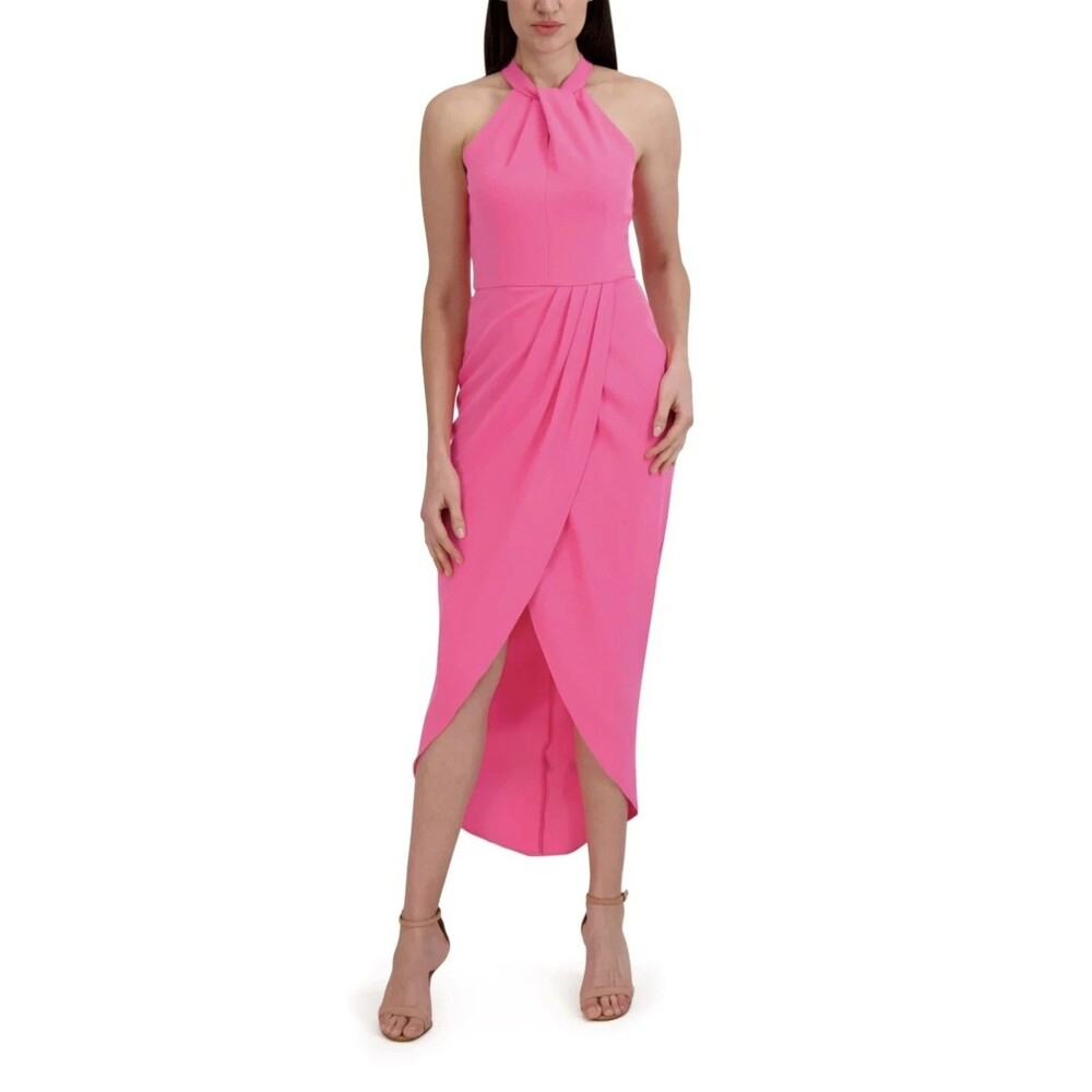 Julia Jordan Knot Halter Neck Sleeveless Faux Wrap Tulip Hem Midi Dress Size 2